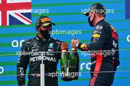 Race winner Lewis Hamilton (GBR) Mercedes AMG F1 celebrates on the podium with second placed Max Verstappen (NLD) Red Bull Racing. 11.10.2020. Formula 1 World Championship, Rd 11, Eifel Grand Prix, Nurbugring, Germany, Race Day.