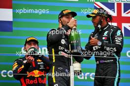 Daniel Ricciardo (AUS) Renault F1 Team celebrates his third position on the podium with race winner Lewis Hamilton (GBR) Mercedes AMG F1. 11.10.2020. Formula 1 World Championship, Rd 11, Eifel Grand Prix, Nurbugring, Germany, Race Day.