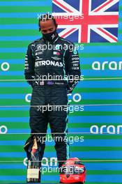 Race winner Lewis Hamilton (GBR) Mercedes AMG F1 celebrates on the podium with the helmet of Michael Schumacher. 11.10.2020. Formula 1 World Championship, Rd 11, Eifel Grand Prix, Nurbugring, Germany, Race Day.