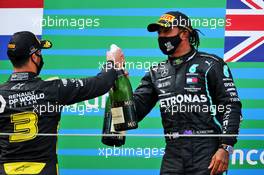 (L to R): Daniel Ricciardo (AUS) Renault F1 Team celebrates his third position on the podium with race winner Lewis Hamilton (GBR) Mercedes AMG F1. 11.10.2020. Formula 1 World Championship, Rd 11, Eifel Grand Prix, Nurbugring, Germany, Race Day.