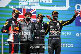 The podium (L to R): Max Verstappen (NLD) Red Bull Racing, second; Lewis Hamilton (GBR) Mercedes AMG F1, race winner; Daniel Ricciardo (AUS) Renault F1 Team, third. 11.10.2020. Formula 1 World Championship, Rd 11, Eifel Grand Prix, Nurbugring, Germany, Race Day.