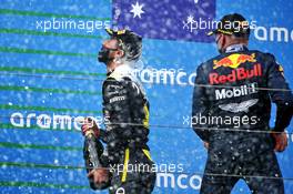 Daniel Ricciardo (AUS) Renault F1 Team celebrates his third position on the podium with second placed Max Verstappen (NLD) Red Bull Racing. 11.10.2020. Formula 1 World Championship, Rd 11, Eifel Grand Prix, Nurbugring, Germany, Race Day.