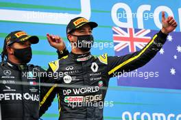 Daniel Ricciardo (AUS) Renault F1 Team celebrates his third position on the podium with race winner Lewis Hamilton (GBR) Mercedes AMG F1. 11.10.2020. Formula 1 World Championship, Rd 11, Eifel Grand Prix, Nurbugring, Germany, Race Day.