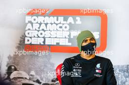 Lewis Hamilton (GBR) Mercedes AMG F1 in the post qualifying FIA Press Conference. 10.10.2020. Formula 1 World Championship, Rd 11, Eifel Grand Prix, Nurbugring, Germany, Qualifying Day.