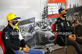 (L to R): Esteban Ocon (FRA) Renault F1 Team and Daniel Ricciardo (AUS) Renault F1 Team in the FIA Press Conference. 08.10.2020. Formula 1 World Championship, Rd 11, Eifel Grand Prix, Nurbugring, Germany, Preparation Day.