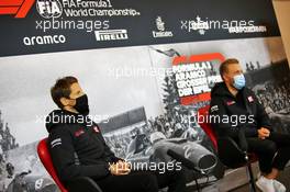 (L to R): Romain Grosjean (FRA) Haas F1 Team and team mate Kevin Magnussen (DEN) Haas F1 Team in the FIA Press Conference. 08.10.2020. Formula 1 World Championship, Rd 11, Eifel Grand Prix, Nurbugring, Germany, Preparation Day.
