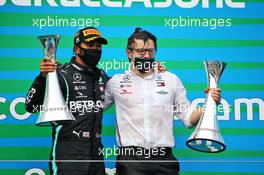 (L to R): Race winner Lewis Hamilton (GBR) Mercedes AMG F1 celebrates on the podium with Peter Bonnington (GBR) Mercedes AMG F1 Race Engineer. 19.07.2020. Formula 1 World Championship, Rd 3, Hungarian Grand Prix, Budapest, Hungary, Race Day.