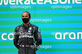 Race winner Lewis Hamilton (GBR) Mercedes AMG F1 on the podium. 19.07.2020. Formula 1 World Championship, Rd 3, Hungarian Grand Prix, Budapest, Hungary, Race Day.
