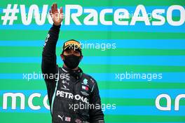 Race winner Lewis Hamilton (GBR) Mercedes AMG F1 celebrates on the podium. 19.07.2020. Formula 1 World Championship, Rd 3, Hungarian Grand Prix, Budapest, Hungary, Race Day.