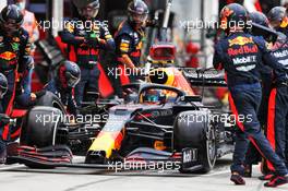 Alexander Albon (THA) Red Bull Racing RB16 makes a pit stop. 19.07.2020. Formula 1 World Championship, Rd 3, Hungarian Grand Prix, Budapest, Hungary, Race Day.