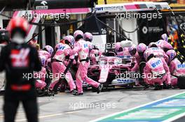 Sergio Perez (MEX) Racing Point F1 Team RP19 makes a pit stop. 19.07.2020. Formula 1 World Championship, Rd 3, Hungarian Grand Prix, Budapest, Hungary, Race Day.