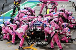 Sergio Perez (MEX) Racing Point F1 Team RP19 makes a pit stop. 19.07.2020. Formula 1 World Championship, Rd 3, Hungarian Grand Prix, Budapest, Hungary, Race Day.