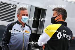 (L to R): Mario Isola (ITA) Pirelli Racing Manager with Marcin Budkowski (POL) Renault F1 Team Executive Director. 18.07.2020. Formula 1 World Championship, Rd 3, Hungarian Grand Prix, Budapest, Hungary, Qualifying Day.