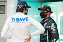 (L to R): Lance Stroll (CDN) Racing Point F1 Team with pole sitter Lewis Hamilton (GBR) Mercedes AMG F1 in qualifying parc ferme. 18.07.2020. Formula 1 World Championship, Rd 3, Hungarian Grand Prix, Budapest, Hungary, Qualifying Day.