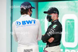 (L to R): Lance Stroll (CDN) Racing Point F1 Team and Valtteri Bottas (FIN) Mercedes AMG F1 in qualifying parc ferme. 18.07.2020. Formula 1 World Championship, Rd 3, Hungarian Grand Prix, Budapest, Hungary, Qualifying Day.