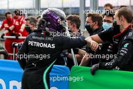 Lewis Hamilton (GBR) Mercedes AMG F1 celebrates his pole position in qualifying parc ferme. 18.07.2020. Formula 1 World Championship, Rd 3, Hungarian Grand Prix, Budapest, Hungary, Qualifying Day.