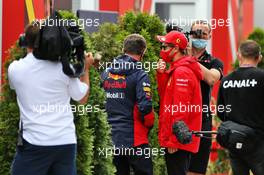 (L to R): Christian Horner (GBR) Red Bull Racing Team Principal with Sebastian Vettel (GER) Ferrari. 18.07.2020. Formula 1 World Championship, Rd 3, Hungarian Grand Prix, Budapest, Hungary, Qualifying Day.