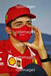 Charles Leclerc (MON) Ferrari in the FIA Press Conference. 16.07.2020. Formula 1 World Championship, Rd 3, Hungarian Grand Prix, Budapest, Hungary, Preparation Day.