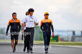 Lando Norris (GBR) McLaren walks the circuit with the team. 16.07.2020. Formula 1 World Championship, Rd 3, Hungarian Grand Prix, Budapest, Hungary, Preparation Day.