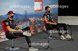 (L to R): Max Verstappen (NLD) Red Bull Racing and Alexander Albon (THA) Red Bull Racing in the FIA Press Conference. 16.07.2020. Formula 1 World Championship, Rd 3, Hungarian Grand Prix, Budapest, Hungary, Preparation Day.