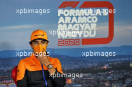 Lando Norris (GBR) McLaren in the FIA Press Conference. 16.07.2020. Formula 1 World Championship, Rd 3, Hungarian Grand Prix, Budapest, Hungary, Preparation Day.