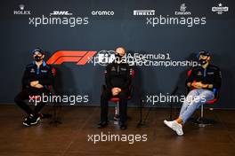 (L to R): Nicholas Latifi (CDN) Williams Racing; Simon Roberts (GBR) Williams Racing F1 Acting Team Principal; and George Russell (GBR) Williams Racing, in the FIA Press Conference. 30.10.2020. Formula 1 World Championship, Rd 13, Emilia Romagna Grand Prix, Imola, Italy, Practice Day.