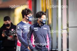 (L to R): Lance Stroll (CDN) Racing Point F1 Team with team mate Sergio Perez (MEX) Racing Point F1 Team. 30.10.2020. Formula 1 World Championship, Rd 13, Emilia Romagna Grand Prix, Imola, Italy, Practice Day.