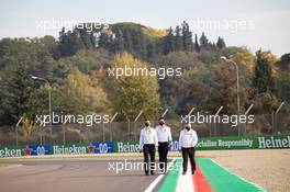 (L to R): Andrew Shovlin (GBR) Mercedes AMG F1 Engineer; James Vowles (GBR) Mercedes AMG F1 Chief Strategist; and Ron Meadows (GBR) Mercedes GP Team Manager, walk the circuit. 30.10.2020. Formula 1 World Championship, Rd 13, Emilia Romagna Grand Prix, Imola, Italy, Practice Day.