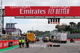 Circuit atmosphere - lorries on the start / finish straight. 29.10.2020. Formula 1 World Championship, Rd 13, Emilia Romagna Grand Prix, Imola, Italy, Preparation Day.