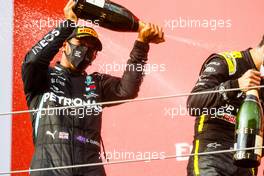 Race winner Lewis Hamilton (GBR) Mercedes AMG F1 celebrates on the podium. 01.11.2020. Formula 1 World Championship, Rd 13, Emilia Romagna Grand Prix, Imola, Italy, Race Day.