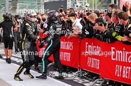 Race winner Lewis Hamilton (GBR) Mercedes AMG F1 celebrates in pFebruary with third placed Daniel Ricciardo (AUS) Renault F1 Team. 01.11.2020. Formula 1 World Championship, Rd 13, Emilia Romagna Grand Prix, Imola, Italy, Race Day.