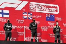 The podium (L to R): Valtteri Bottas (FIN) Mercedes AMG F1, second; Lewis Hamilton (GBR) Mercedes AMG F1, race winner; Daniel Ricciardo (AUS) Renault F1 Team, third. 01.11.2020. Formula 1 World Championship, Rd 13, Emilia Romagna Grand Prix, Imola, Italy, Race Day.