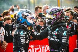 Race winner Lewis Hamilton (GBR) Mercedes AMG F1 (Right) celebrates with second placed team mate Valtteri Bottas (FIN) Mercedes AMG F1 in parc ferme. 01.11.2020. Formula 1 World Championship, Rd 13, Emilia Romagna Grand Prix, Imola, Italy, Race Day.