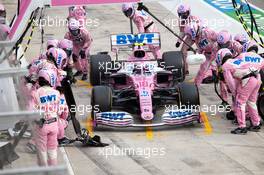 Lance Stroll (CDN) Racing Point F1 Team RP20 makes a pit stop. 01.11.2020. Formula 1 World Championship, Rd 13, Emilia Romagna Grand Prix, Imola, Italy, Race Day.