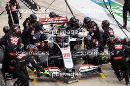 Kevin Magnussen (DEN) Haas VF-20 makes a pit stop. 01.11.2020. Formula 1 World Championship, Rd 13, Emilia Romagna Grand Prix, Imola, Italy, Race Day.