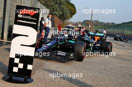 Lewis Hamilton (GBR) Mercedes AMG F1 W11 in qualifying parc ferme. 31.10.2020. Formula 1 World Championship, Rd 13, Emilia Romagna Grand Prix, Imola, Italy, Qualifying Day.