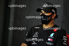 Lewis Hamilton (GBR) Mercedes AMG F1 in the post qualifying FIA Press Conference. 31.10.2020. Formula 1 World Championship, Rd 13, Emilia Romagna Grand Prix, Imola, Italy, Qualifying Day.