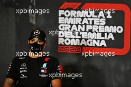 Lewis Hamilton (GBR) Mercedes AMG F1 in the post qualifying FIA Press Conference. 31.10.2020. Formula 1 World Championship, Rd 13, Emilia Romagna Grand Prix, Imola, Italy, Qualifying Day.