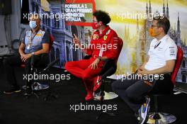 The FIA Press Conference (L to R): Mario Isola (ITA) Pirelli Racing Manager; Mattia Binotto (ITA) Ferrari Team Principal; Andreas Seidl, McLaren Managing Director. 04.09.2020. Formula 1 World Championship, Rd 8, Italian Grand Prix, Monza, Italy, Practice Day.