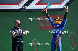 Pierre Gasly (FRA) AlphaTauri celebrates his second position on the podium with Graham Watson (GBR) AlphaTauri Team Manager (Left). 06.09.2020. Formula 1 World Championship, Rd 8, Italian Grand Prix, Monza, Italy, Race Day.