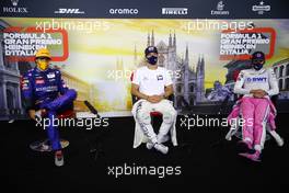 The post race FIA Press Conference (L to R): Carlos Sainz Jr (ESP) McLaren, second; Pierre Gasly (FRA) AlphaTauri, race winner; Lance Stroll (CDN) Racing Point F1 Team, third. 06.09.2020. Formula 1 World Championship, Rd 8, Italian Grand Prix, Monza, Italy, Race Day.