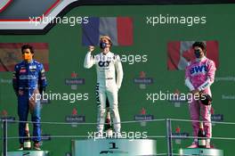 The podium (L to R): Carlos Sainz Jr (ESP) McLaren, second; Pierre Gasly (FRA) AlphaTauri, race winner; Lance Stroll (CDN) Racing Point F1 Team, third. 06.09.2020. Formula 1 World Championship, Rd 8, Italian Grand Prix, Monza, Italy, Race Day.