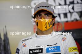 Carlos Sainz Jr (ESP) McLaren in the post qualifying FIA Press Conference. 05.09.2020. Formula 1 World Championship, Rd 8, Italian Grand Prix, Monza, Italy, Qualifying Day.