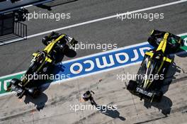 (L to R): Esteban Ocon (FRA) Renault F1 Team RS20 and Daniel Ricciardo (AUS) Renault F1 Team RS20 leave the pits. 05.09.2020. Formula 1 World Championship, Rd 8, Italian Grand Prix, Monza, Italy, Qualifying Day.