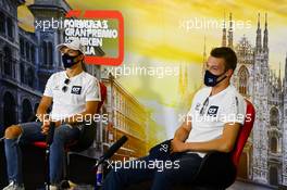 (L to R): Pierre Gasly (FRA) AlphaTauri and Daniil Kvyat (RUS) AlphaTauri in the FIA Press Conference. 03.09.2020. Formula 1 World Championship, Rd 8, Italian Grand Prix, Monza, Italy, Preparation Day.