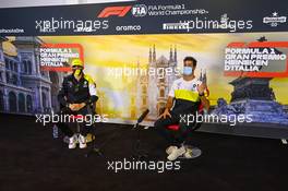 (L to R): Daniel Ricciardo (AUS) Renault F1 Team and Esteban Ocon (FRA) Renault F1 Team in the FIA Press Conference. 03.09.2020. Formula 1 World Championship, Rd 8, Italian Grand Prix, Monza, Italy, Preparation Day.