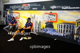 (L to R): Sergio Perez (MEX) Racing Point F1 Team and Lance Stroll (CDN) Racing Point F1 Team in the FIA Press Conference. 03.09.2020. Formula 1 World Championship, Rd 8, Italian Grand Prix, Monza, Italy, Preparation Day.