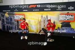 (L to R): Charles Leclerc (MON) Ferrari and Sebastian Vettel (GER) Ferrari in the FIA Press Conference. 03.09.2020. Formula 1 World Championship, Rd 8, Italian Grand Prix, Monza, Italy, Preparation Day.