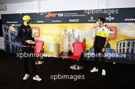 (L to R): Daniel Ricciardo (AUS) Renault F1 Team and Esteban Ocon (FRA) Renault F1 Team in the FIA Press Conference. 03.09.2020. Formula 1 World Championship, Rd 8, Italian Grand Prix, Monza, Italy, Preparation Day.