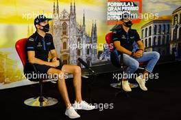 (L to R): Nicholas Latifi (CDN) Williams Racing and George Russell (GBR) Williams Racing in the FIA Press Conference. 03.09.2020. Formula 1 World Championship, Rd 8, Italian Grand Prix, Monza, Italy, Preparation Day.